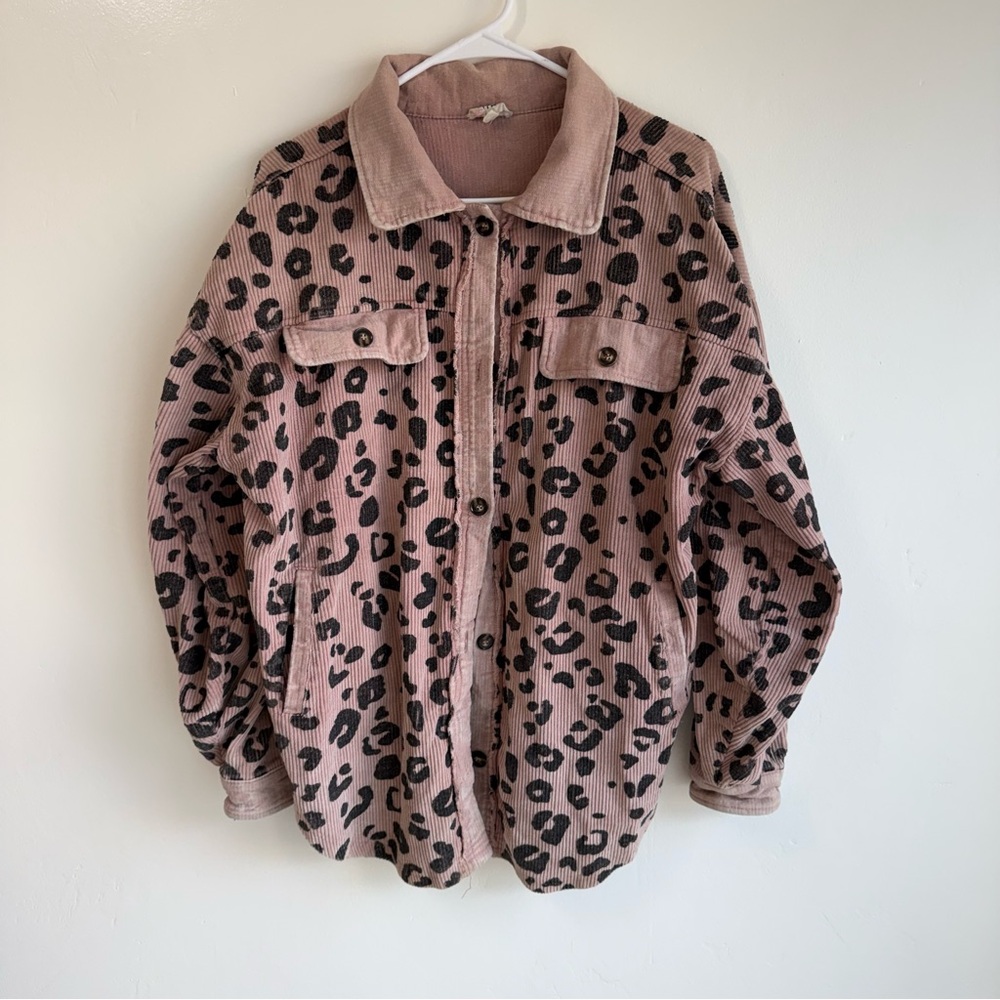 Bibi Pink Oversized Cheetah Print Corduroy Jacket